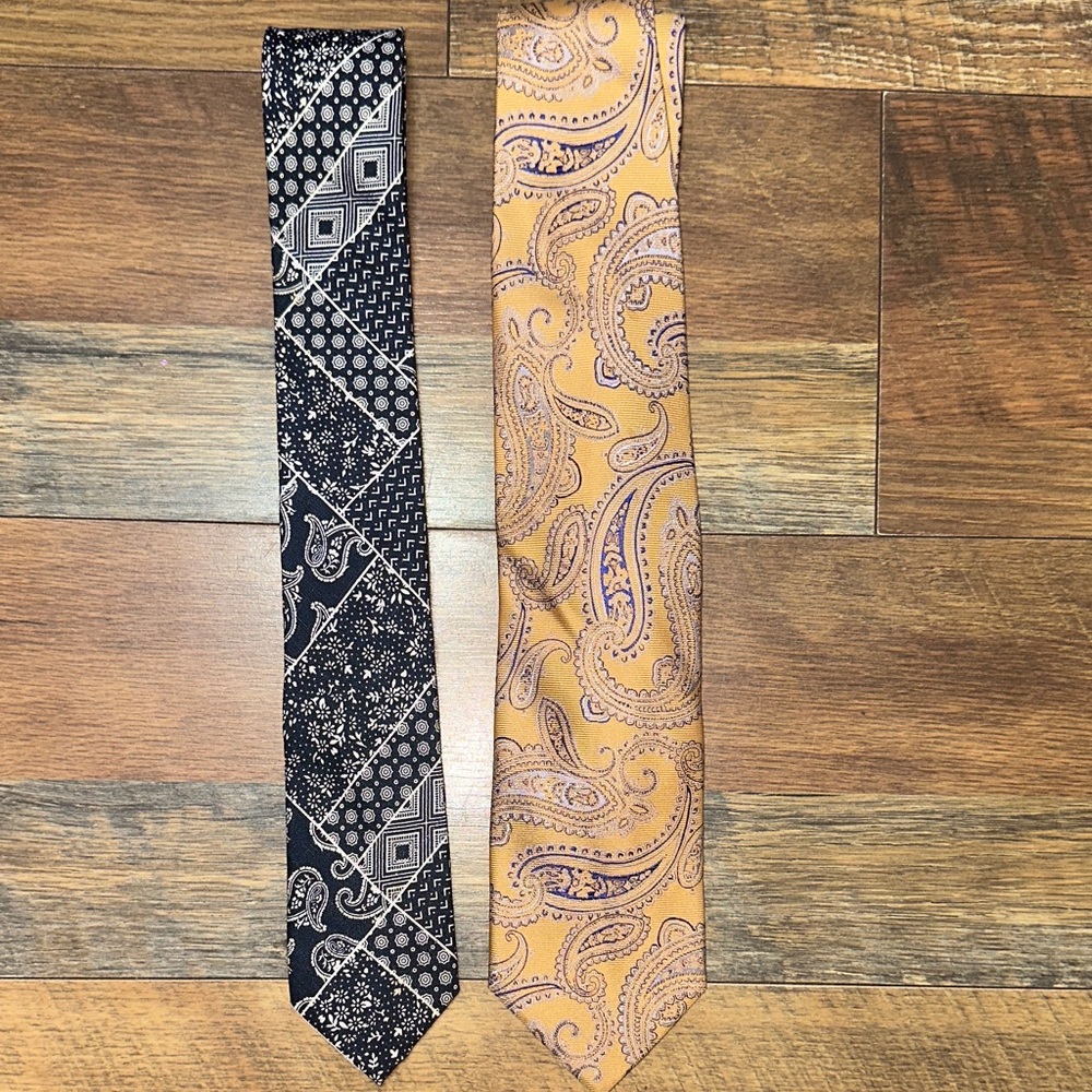 Men's Paisley and Patchwork Pattern Ties - Black & Gold bundle